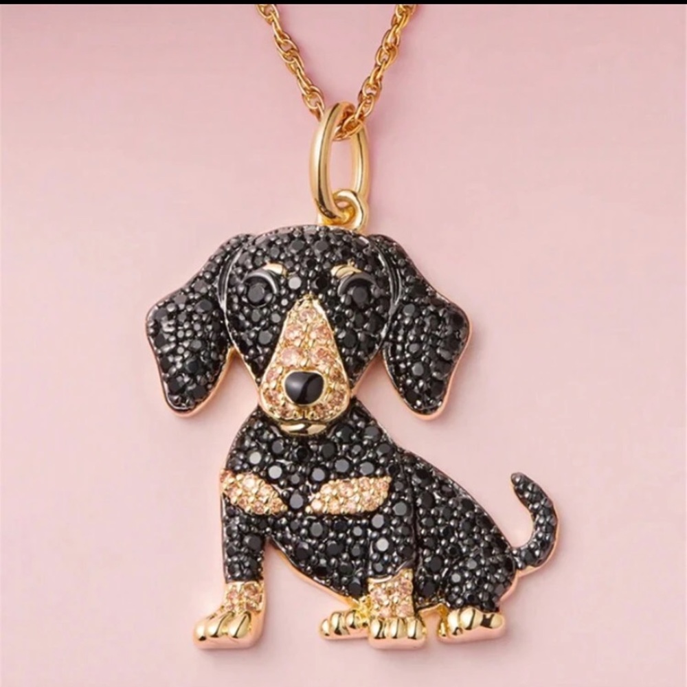 NWT Dachshund/Wiener Dog Sparkling Cubic Zirconia Pendant Necklace